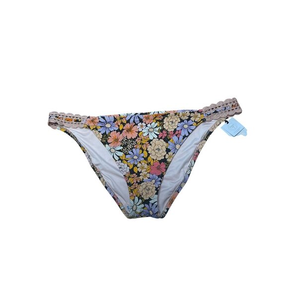 Floral Bikini Bottoms With Crochet Side Detail By Shade & Shore - Multicolor - L - Picture 1 of 9